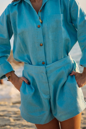 Short Trancoso Linho Azul