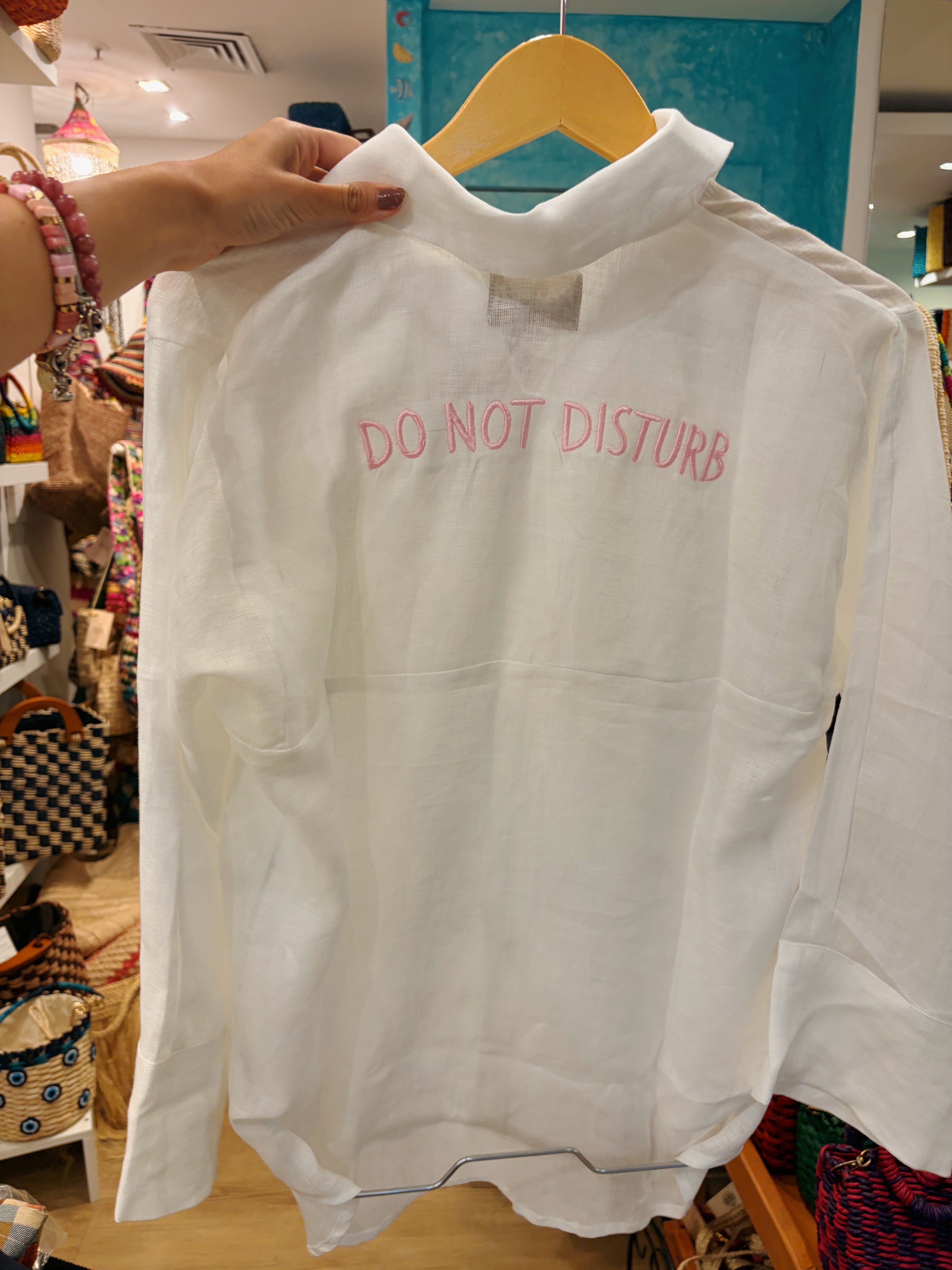 Camisa Linho DO NOT DISTURB rosa