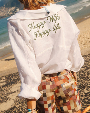 Camisa linho Happy Wife Happy Life